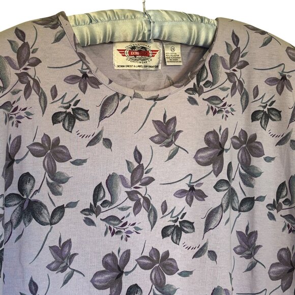 Int'l Sportswear Extra Touch Womens Shirt 2X Purple Floral Stretch Lightweight - Picture 2 of 5